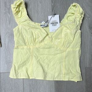 Princess Polly Soft Yellow cropped blouse